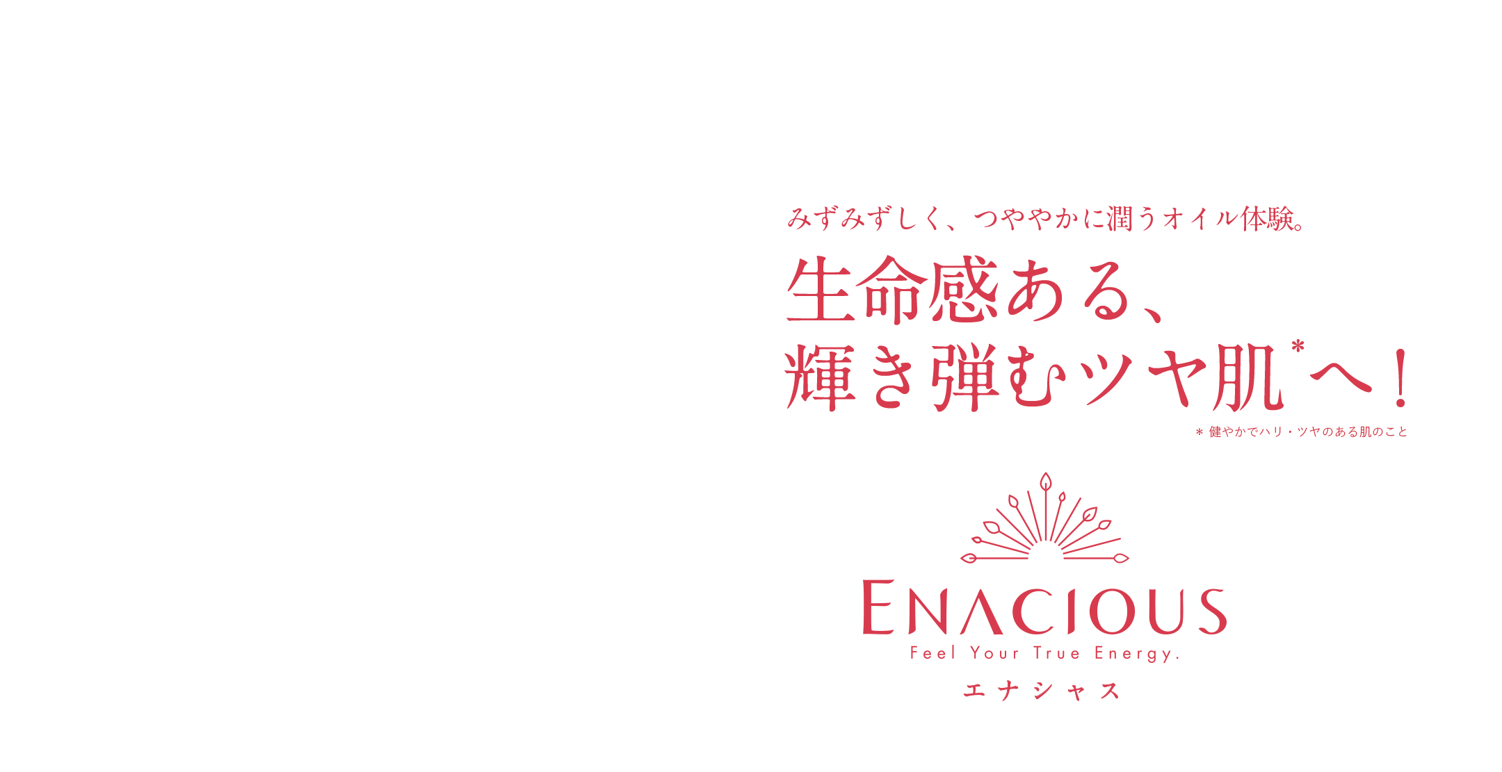 みずみずしく、つややかに潤うオイル体験。生命感ある、輝き弾むツヤ肌 へ!